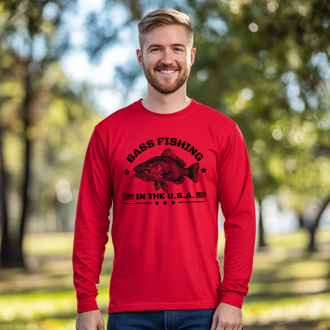 Bass Fishing in the USA Long Sleeve Tee | Fishing T-Shirts