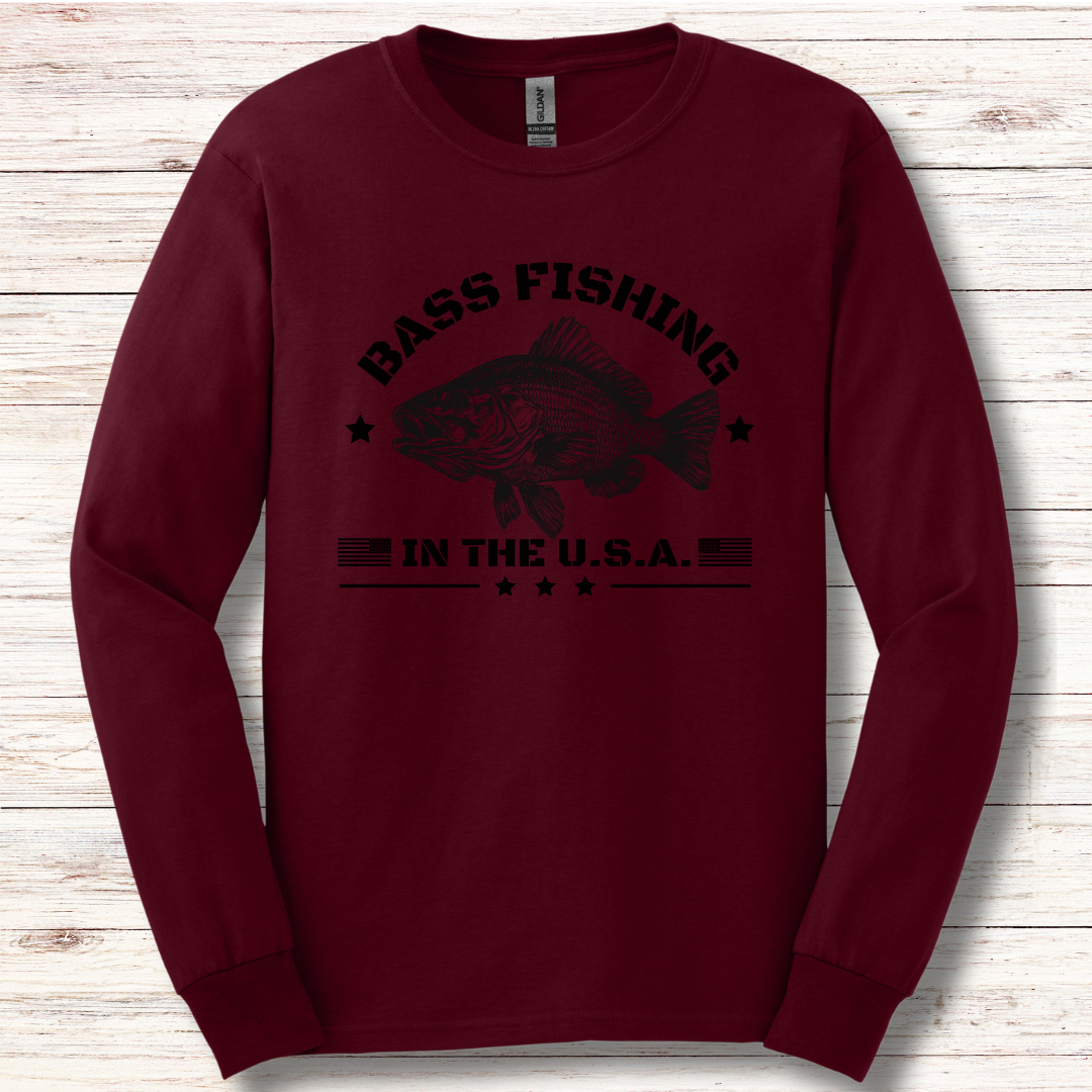 Bass Fishing in the USA Long Sleeve Tee | Fishing T-Shirts