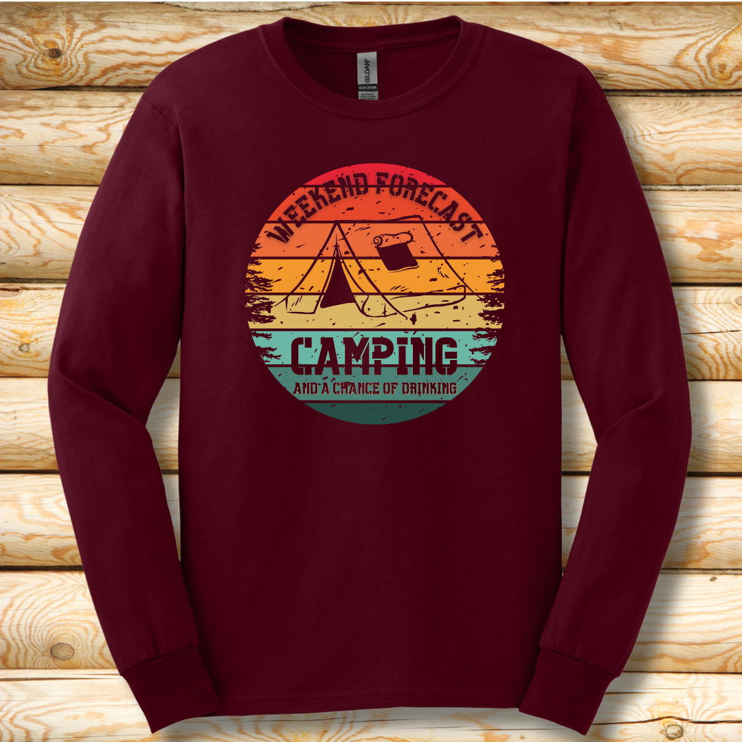 Weekend Forecast Camping and Drinking Long Sleeve Tee | Camper Gift