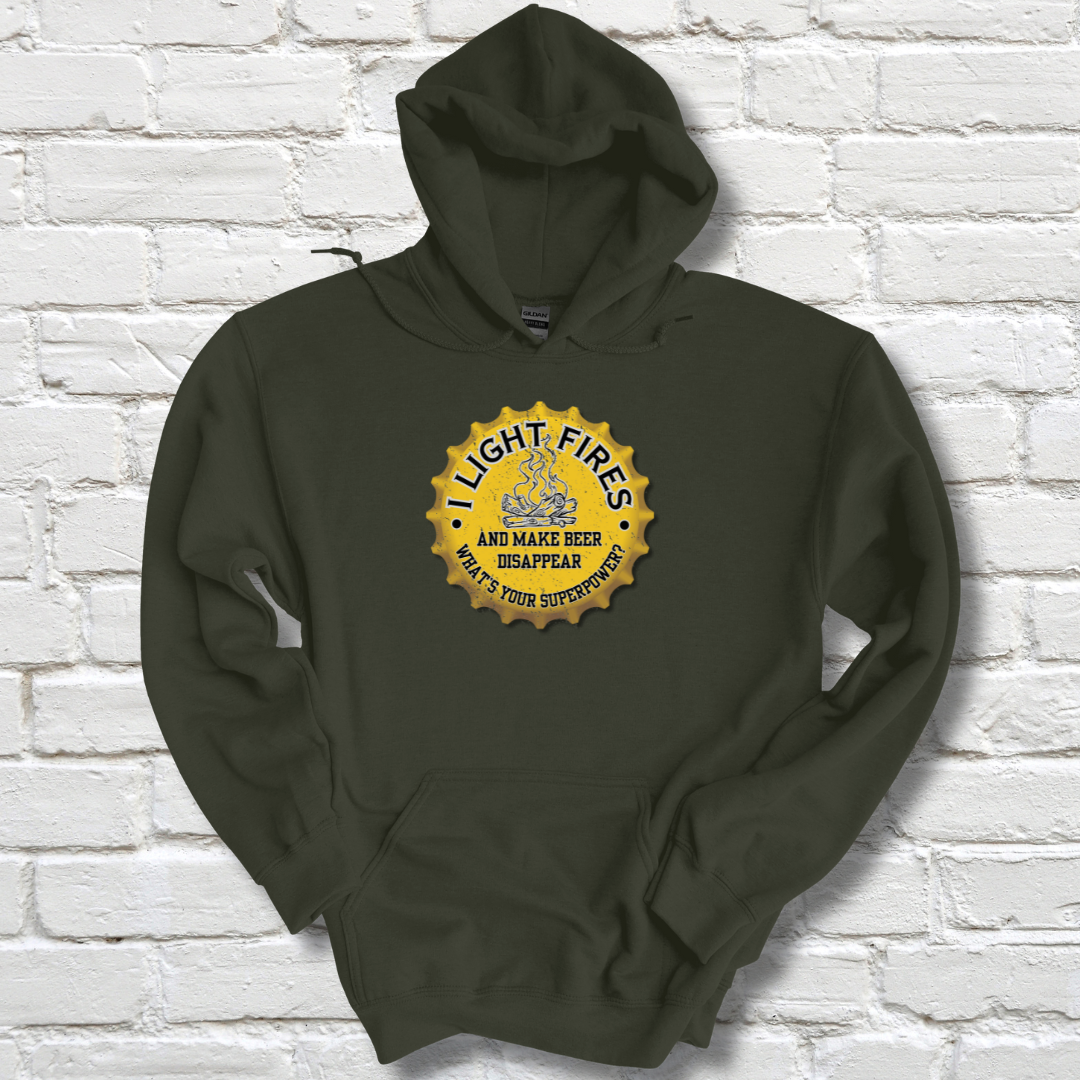 I Light Fires and Make Beer Disappear Long-Sleeve Hoodie | Campfire Beers