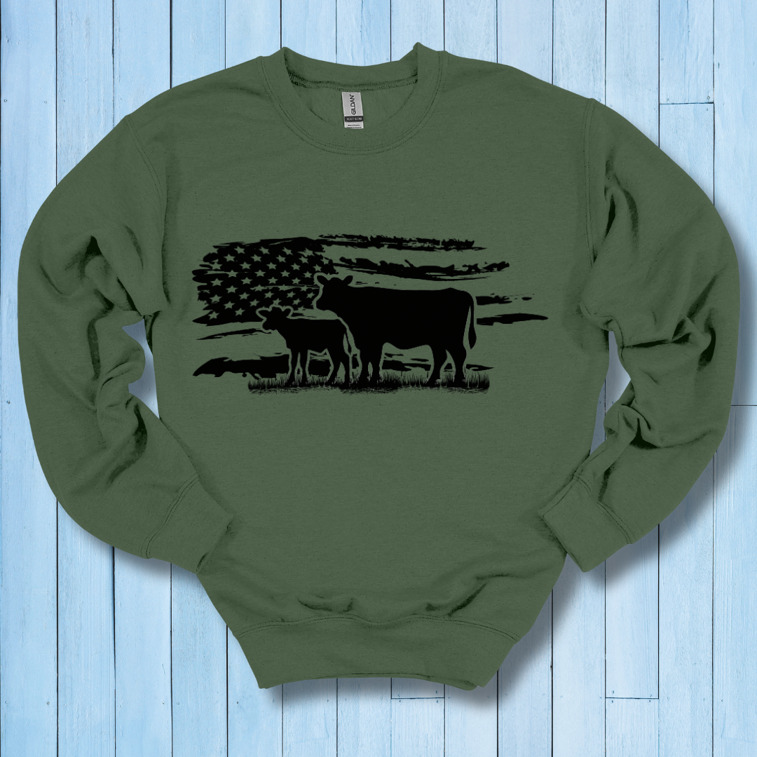 USA Cow Distressed Flag Sweatshirt | Farmer Gift