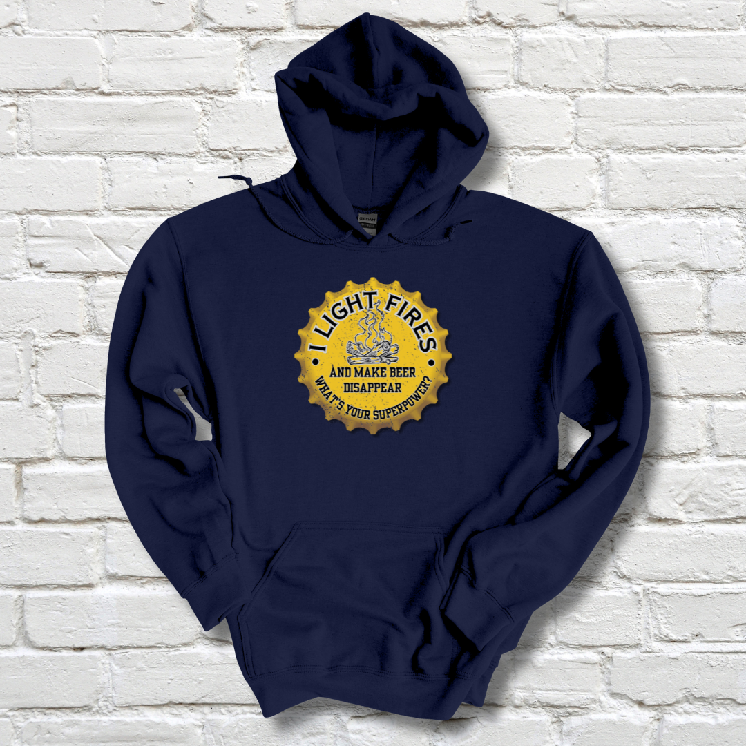 I Light Fires and Make Beer Disappear Long-Sleeve Hoodie | Campfire Beers