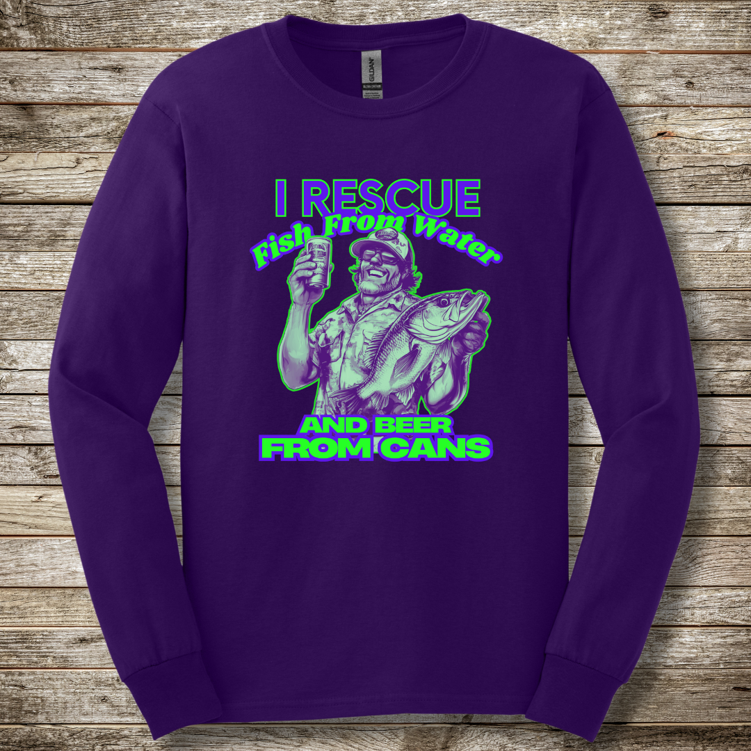 I Rescue Fish From Water Long Sleeve Tee | Funny Fishing Shirts