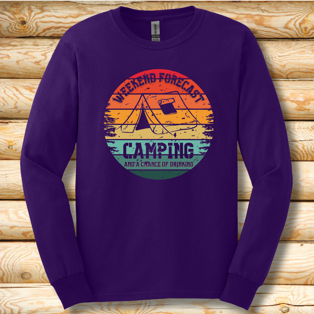Weekend Forecast Camping and Drinking Long Sleeve Tee | Camper Gift