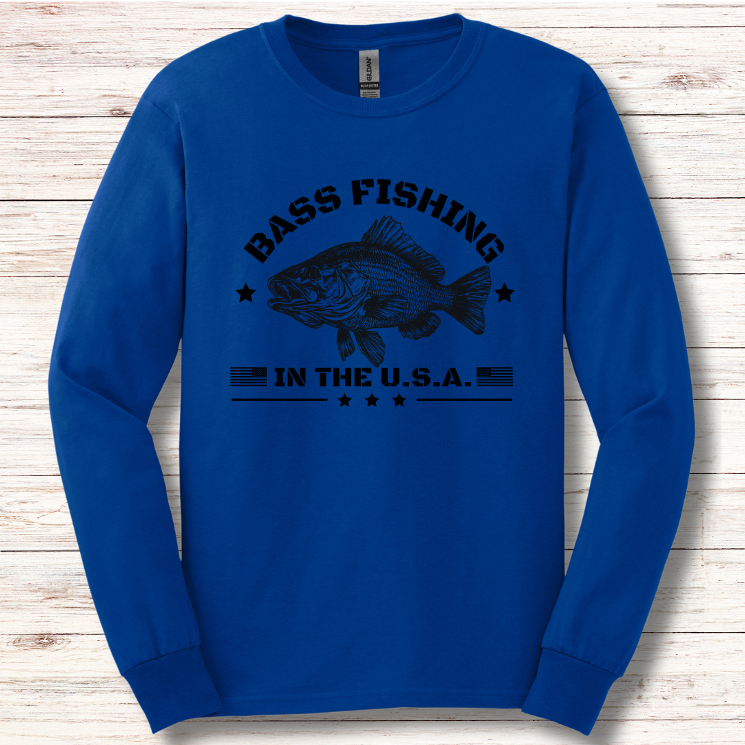 Bass Fishing in the USA Long Sleeve Tee | Fishing T-Shirts