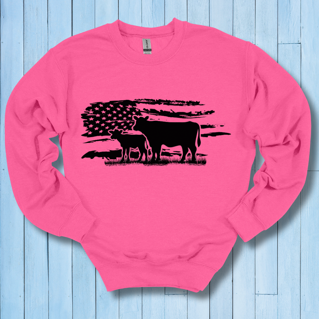 USA Cow Distressed Flag Sweatshirt | Farmer Gift