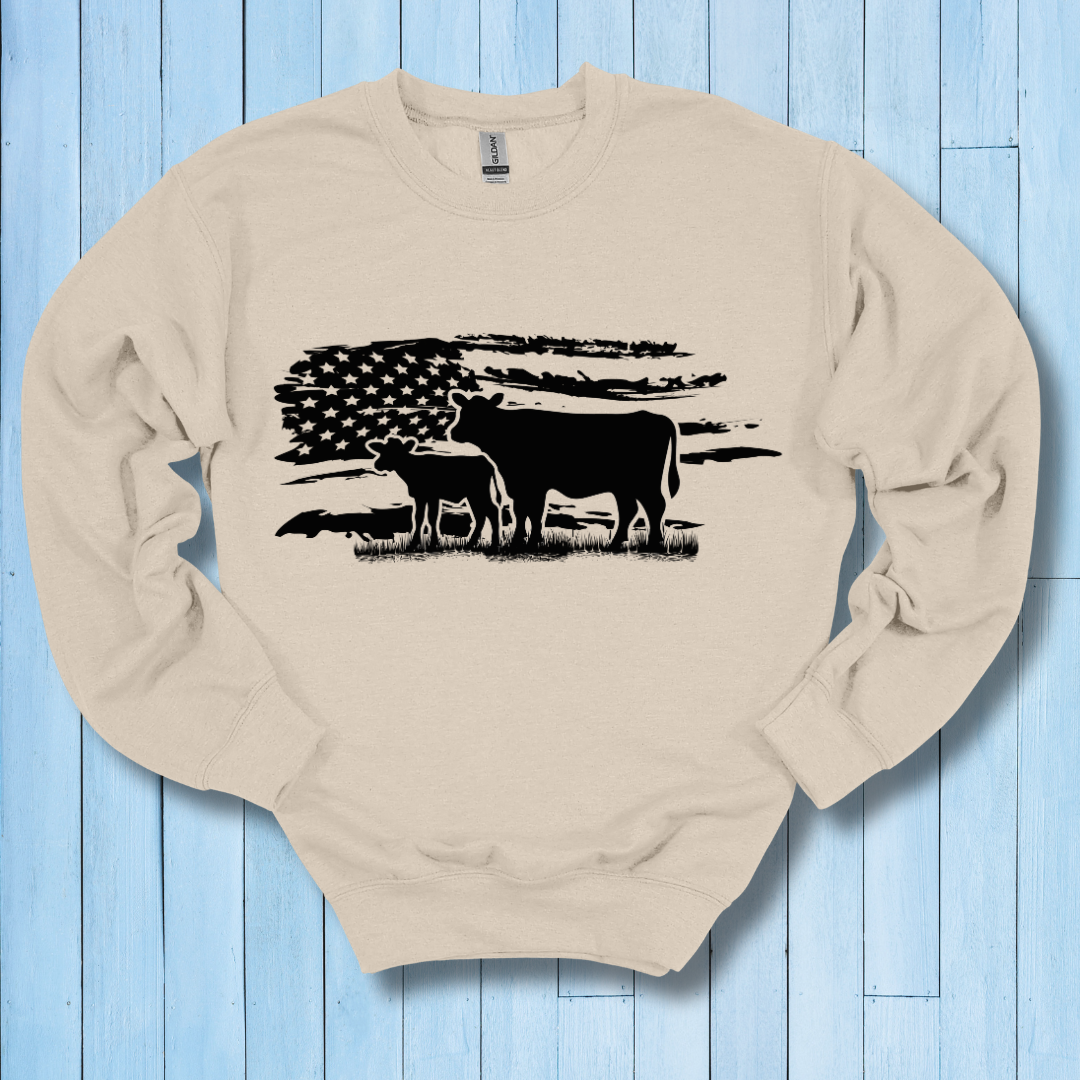 USA Cow Distressed Flag Sweatshirt | Farmer Gift