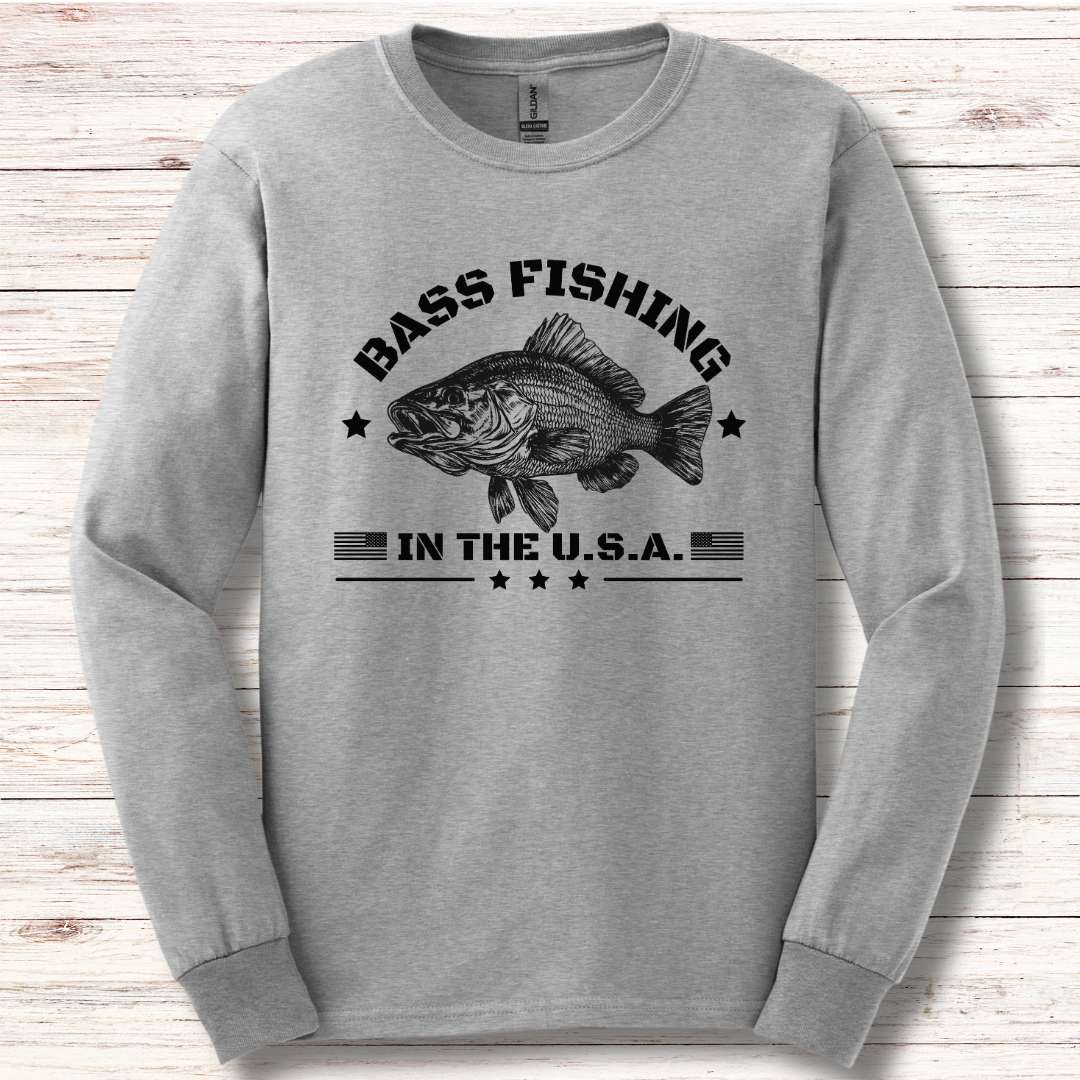Bass Fishing in the USA Long Sleeve Tee | Fishing T-Shirts