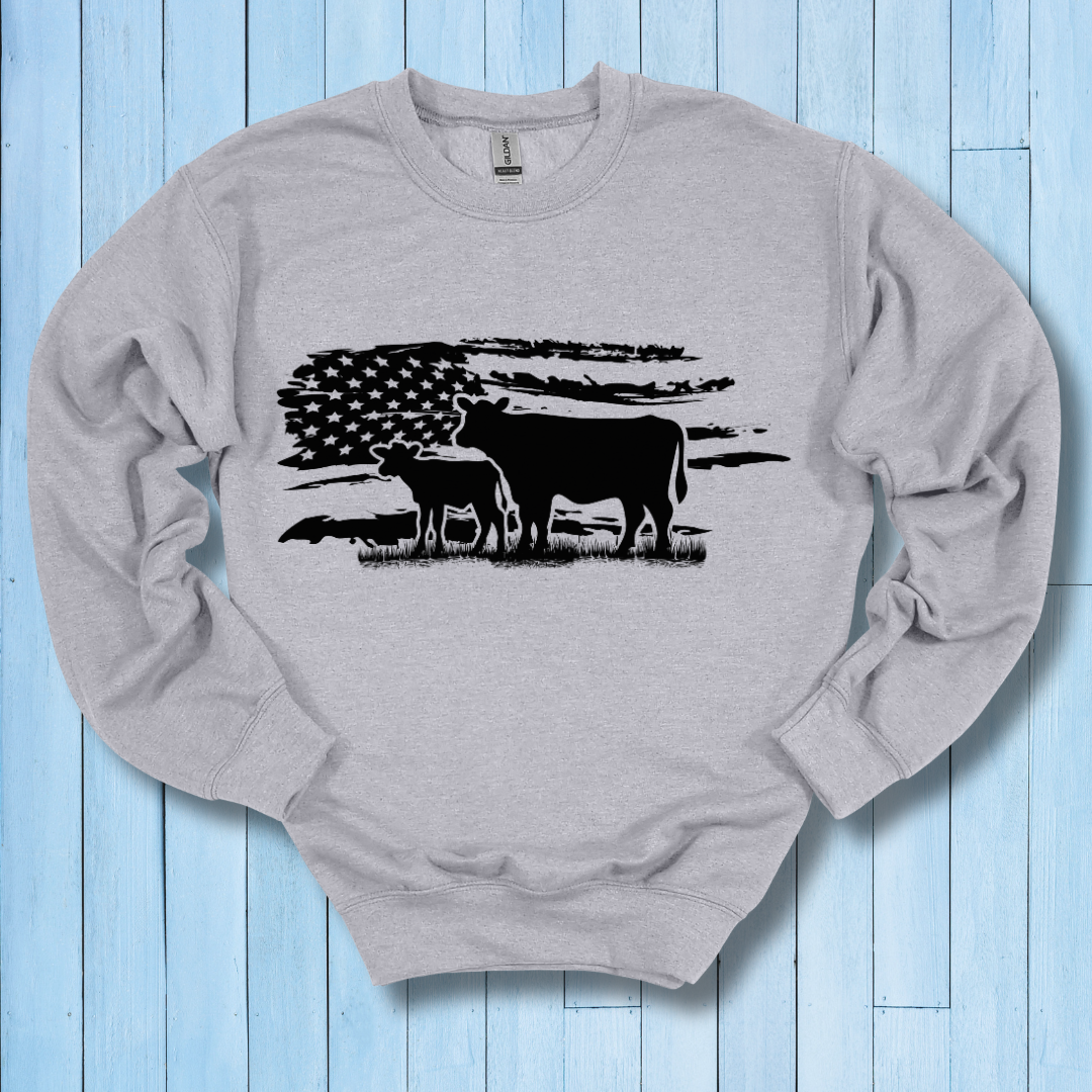 USA Cow Distressed Flag Sweatshirt | Farmer Gift