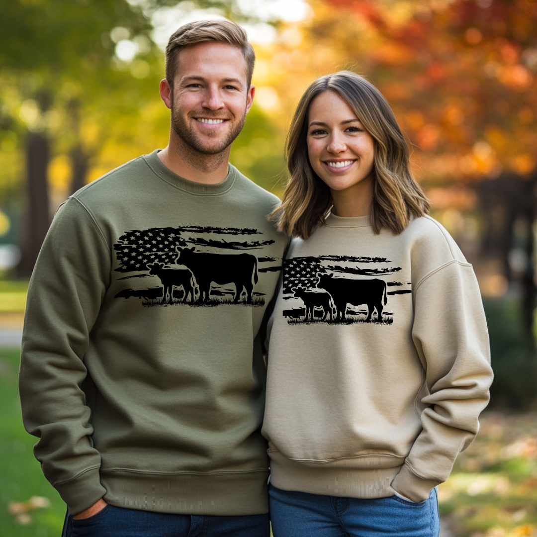 USA Cow Distressed Flag Sweatshirt | Farmer Gift