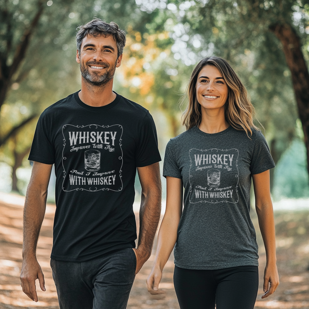 Whiskey Improves With Age T-Shirt | Whiskey Drinker Shirt