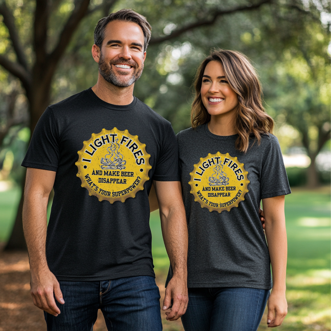 I Light Fires and Make Beer Disappear T-Shirt | Campfire Beers
