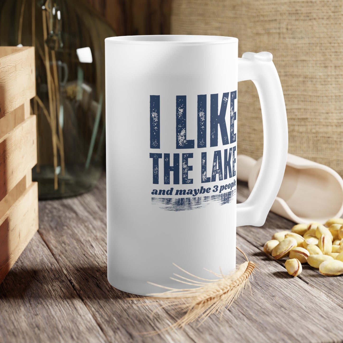 Frosted Glass Beer Mug - I Like the Lake