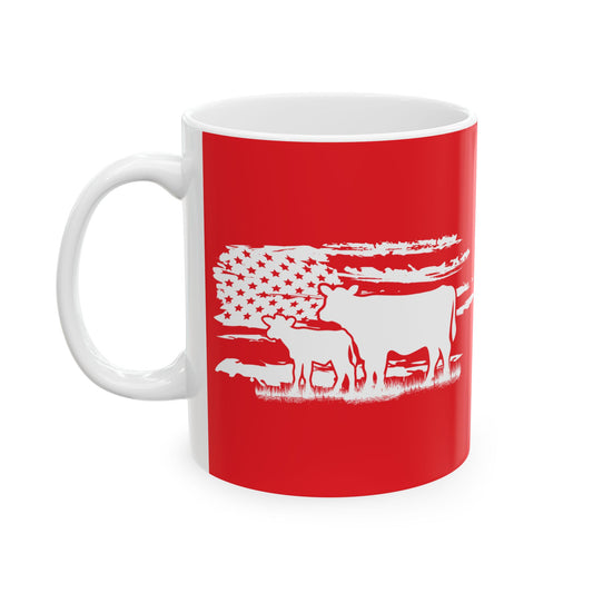 Coffee Mug - USA Cow, Distressed Flag