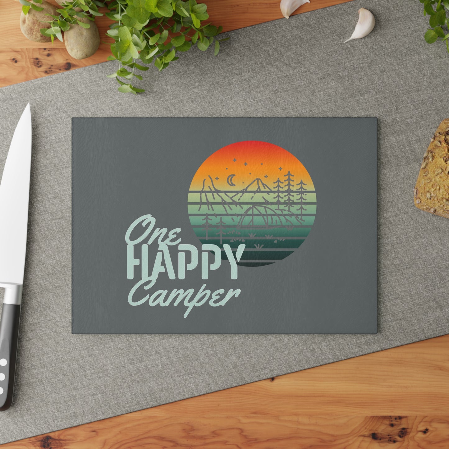 Glass Cutting Board - One Happy Camper