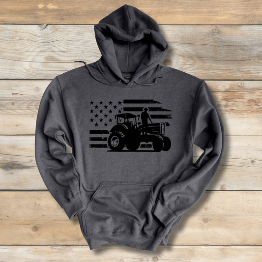 USA Tractor, Distressed Flag Long-Sleeve Hoodie | Farmer Gift