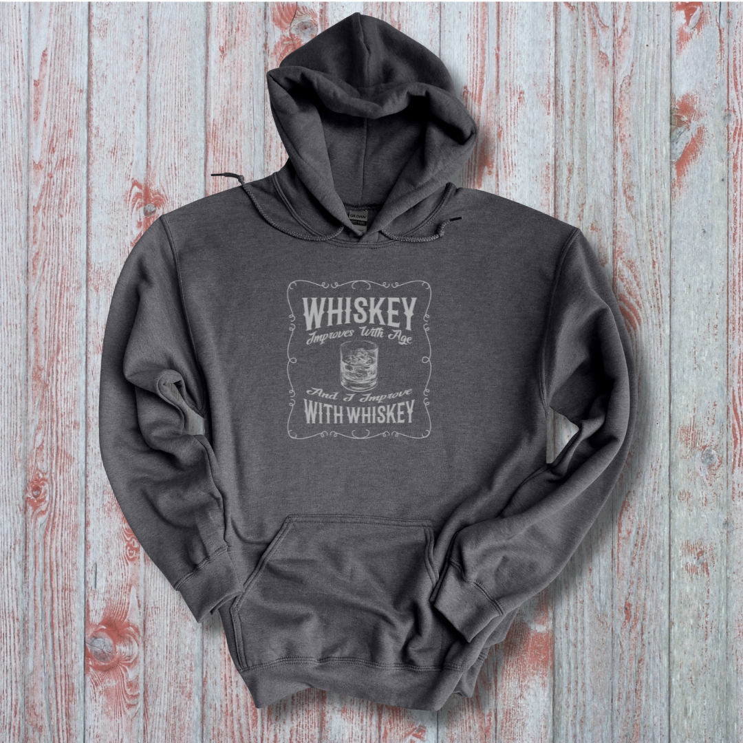 This is image of  Whiskey Improves with Age Long-Sleeve Hoodie version 2