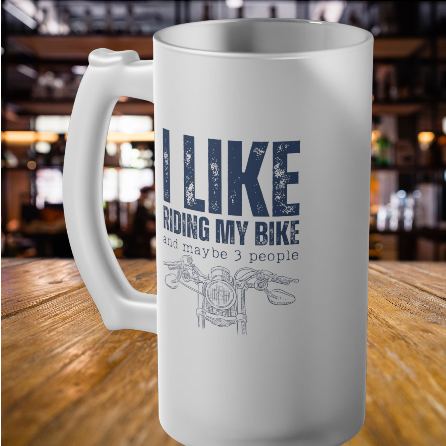 Frosted Glass Beer Mug - I Like Riding My Bike