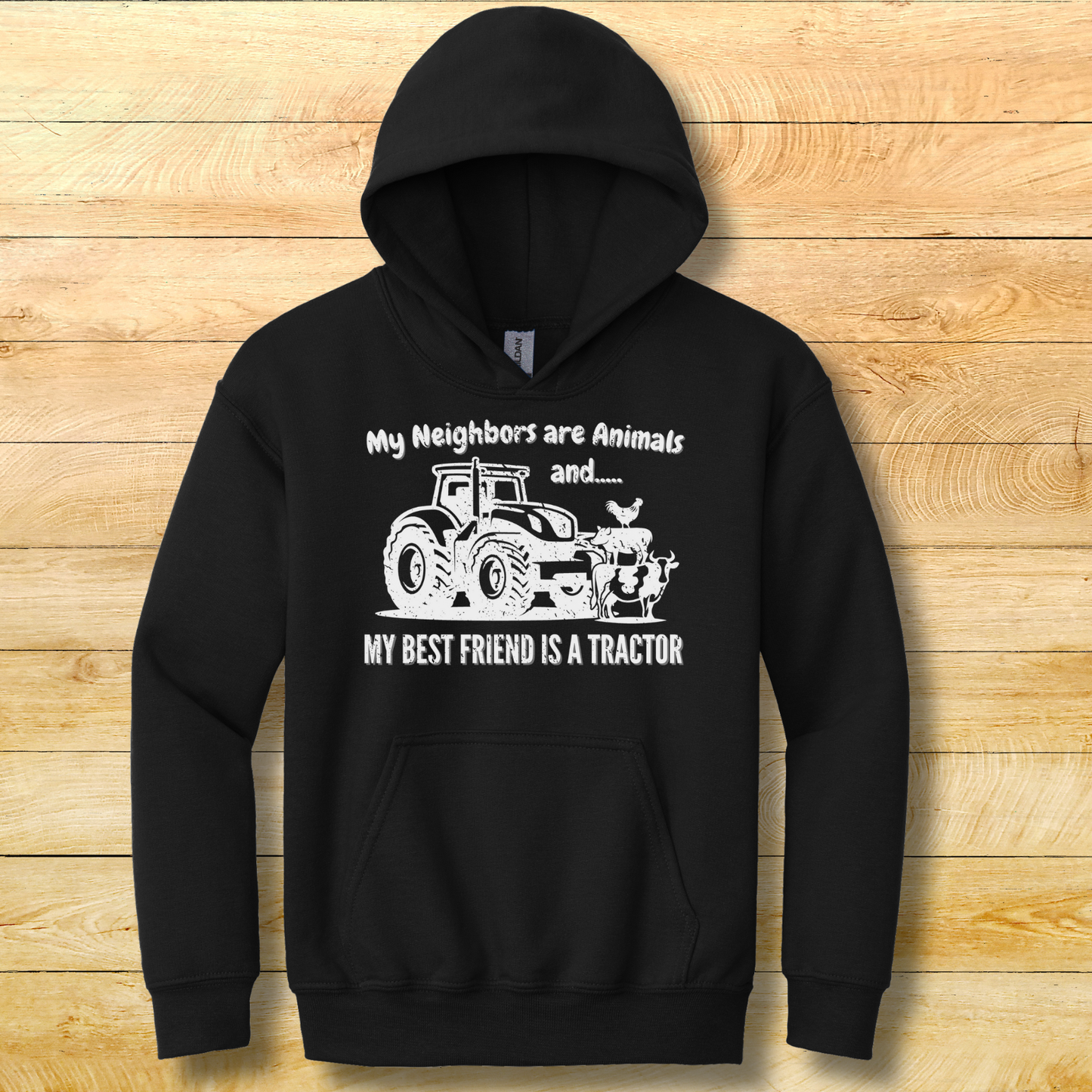 My Neighbors Are Animals Youth Hoodie | Farmer Kid Shirt