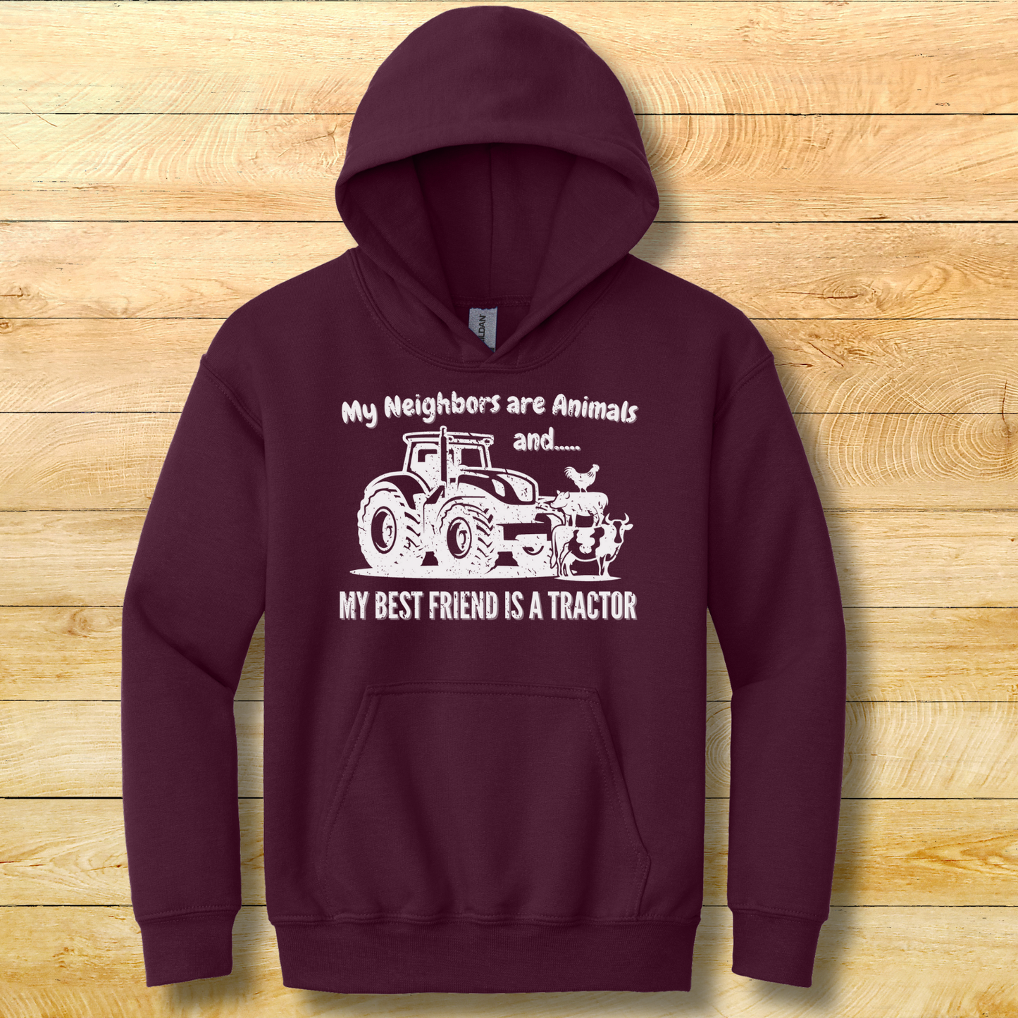 My Neighbors Are Animals Youth Hoodie | Farmer Kid Shirt
