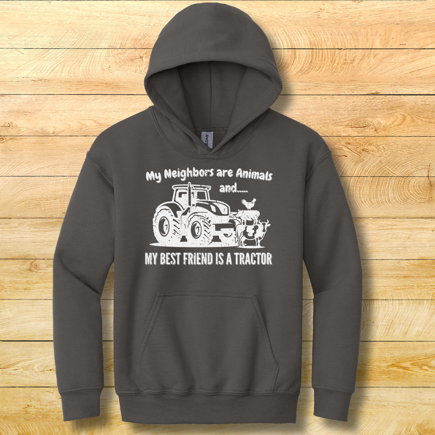 My Neighbors Are Animals Youth Hoodie | Farmer Kid Shirt