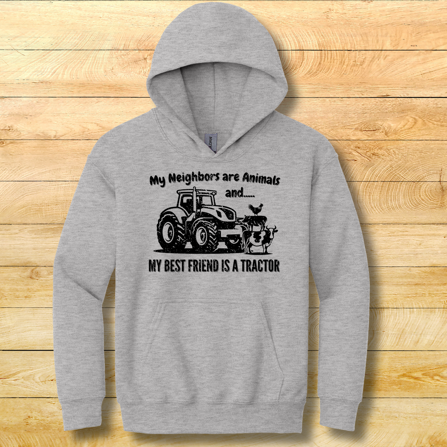My Neighbors Are Animals Youth Hoodie | Farmer Kid Shirt