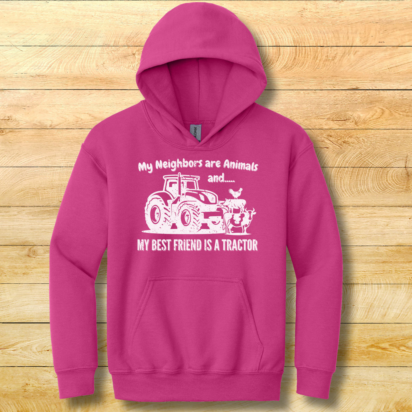 My Neighbors Are Animals Youth Hoodie | Farmer Kid Shirt