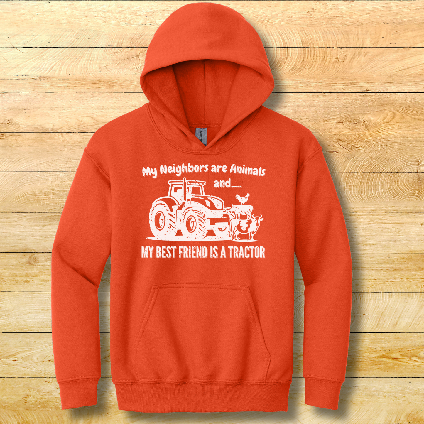 My Neighbors Are Animals Youth Hoodie | Farmer Kid Shirt