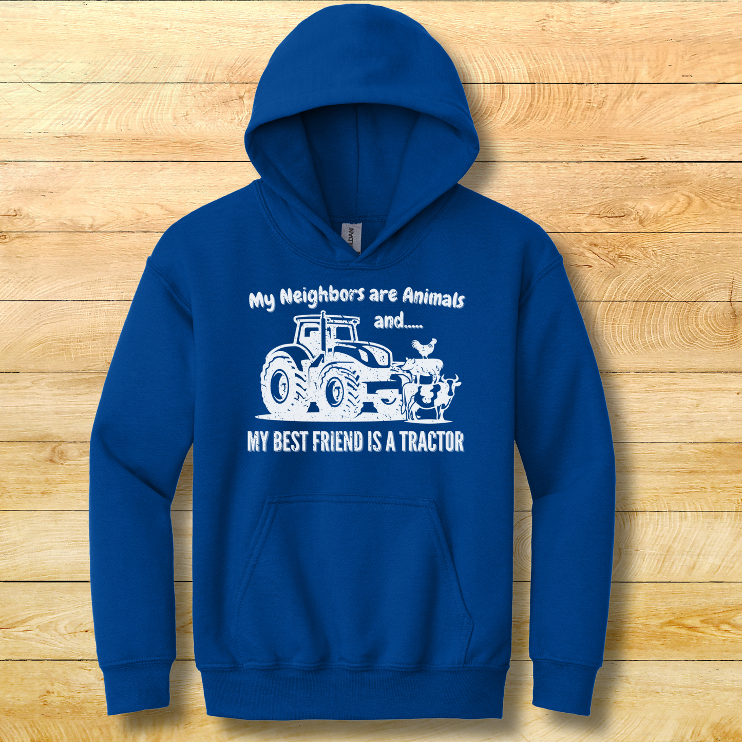 My Neighbors Are Animals Youth Hoodie | Farmer Kid Shirt