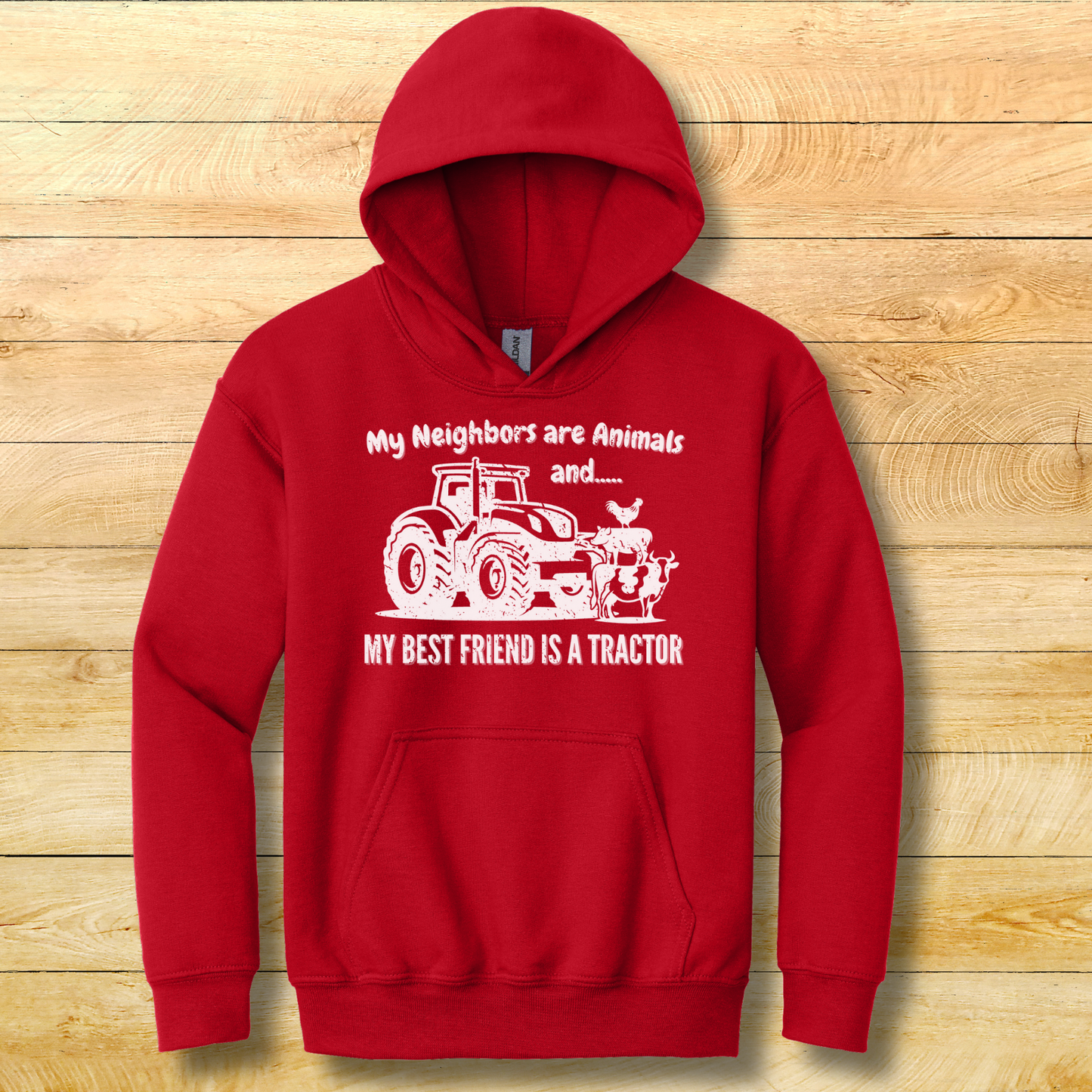 My Neighbors Are Animals Youth Hoodie | Farmer Kid Shirt