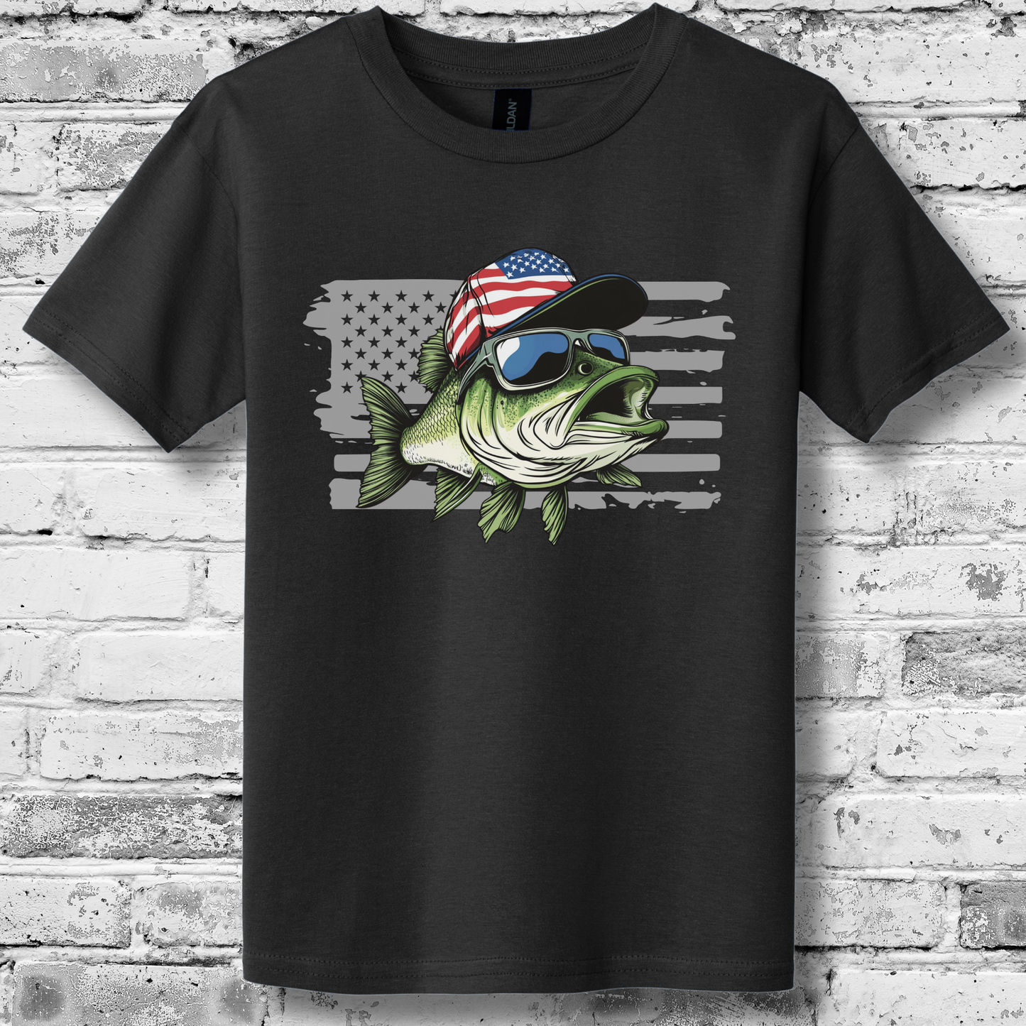 Patriotic Bass Youth T-Shirt | Funny Fishing Shirts