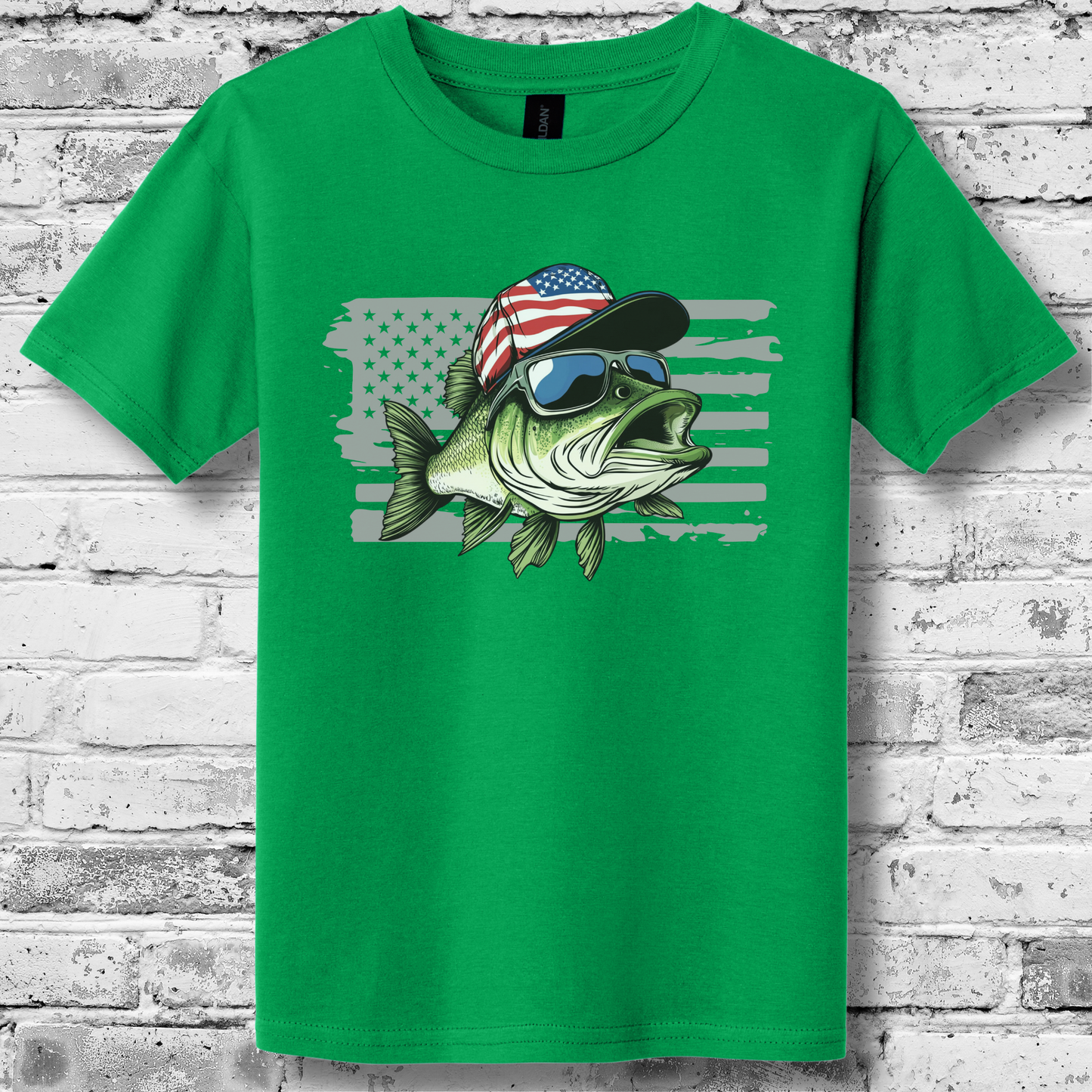 Patriotic Bass Youth T-Shirt | Funny Fishing Shirts