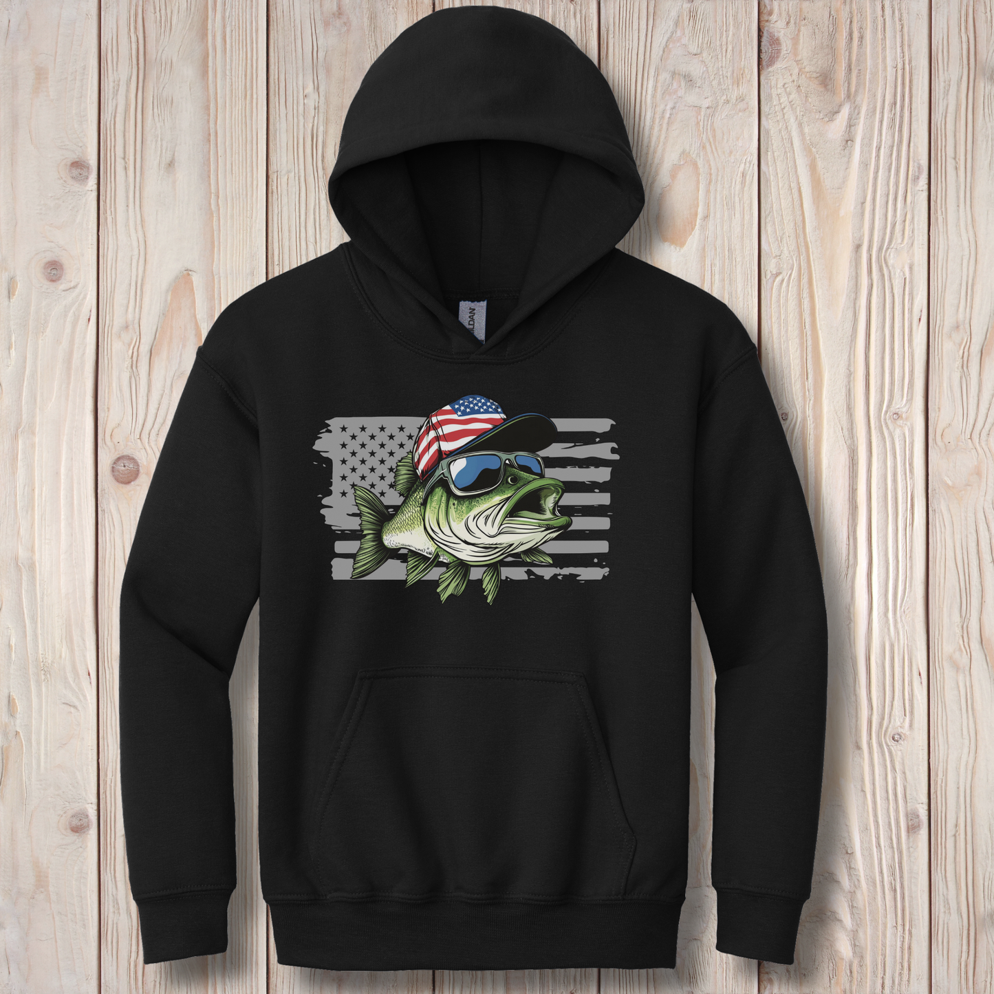 Patriotic Bass Youth Hoodie | Funny Fishing Shirts