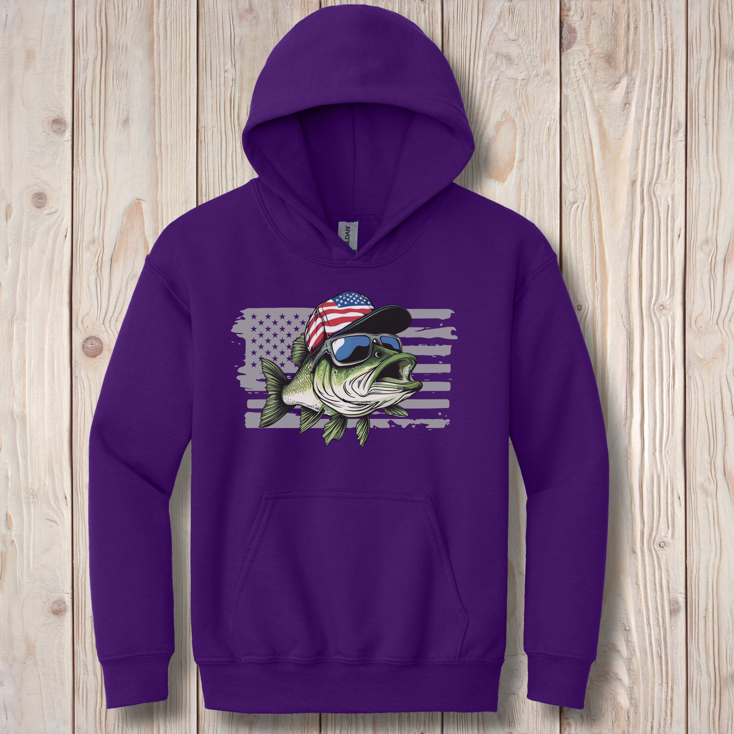 Patriotic Bass Youth Hoodie | Funny Fishing Shirts