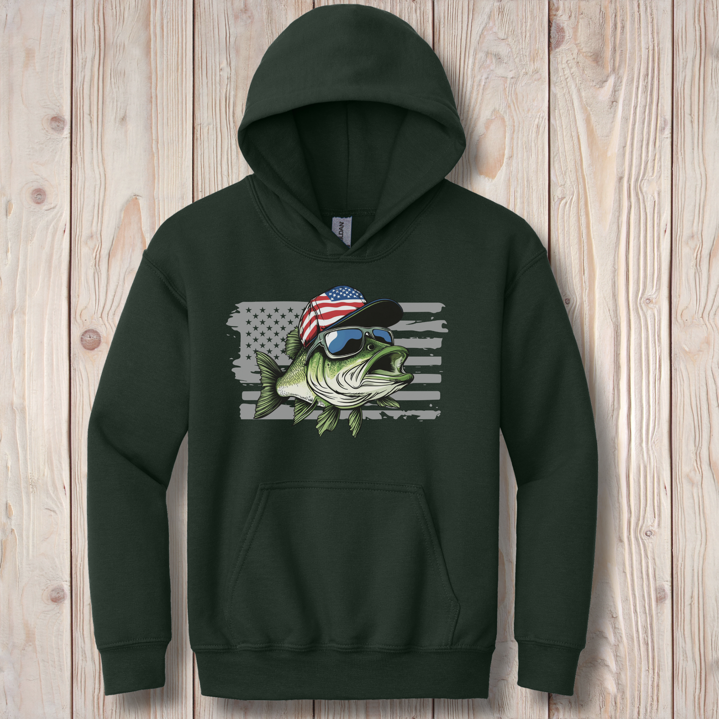 Patriotic Bass Youth Hoodie | Funny Fishing Shirts