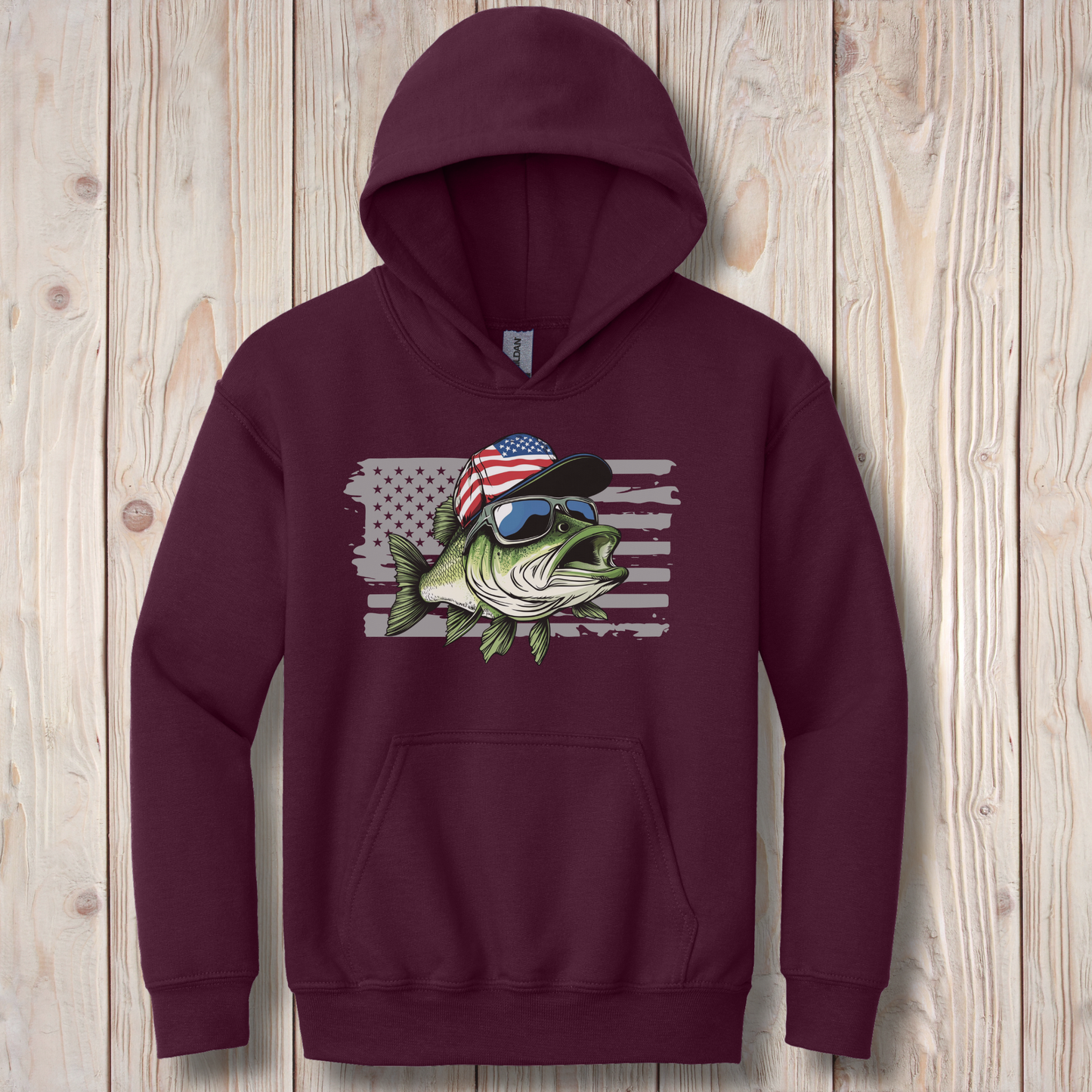 Patriotic Bass Youth Hoodie | Funny Fishing Shirts