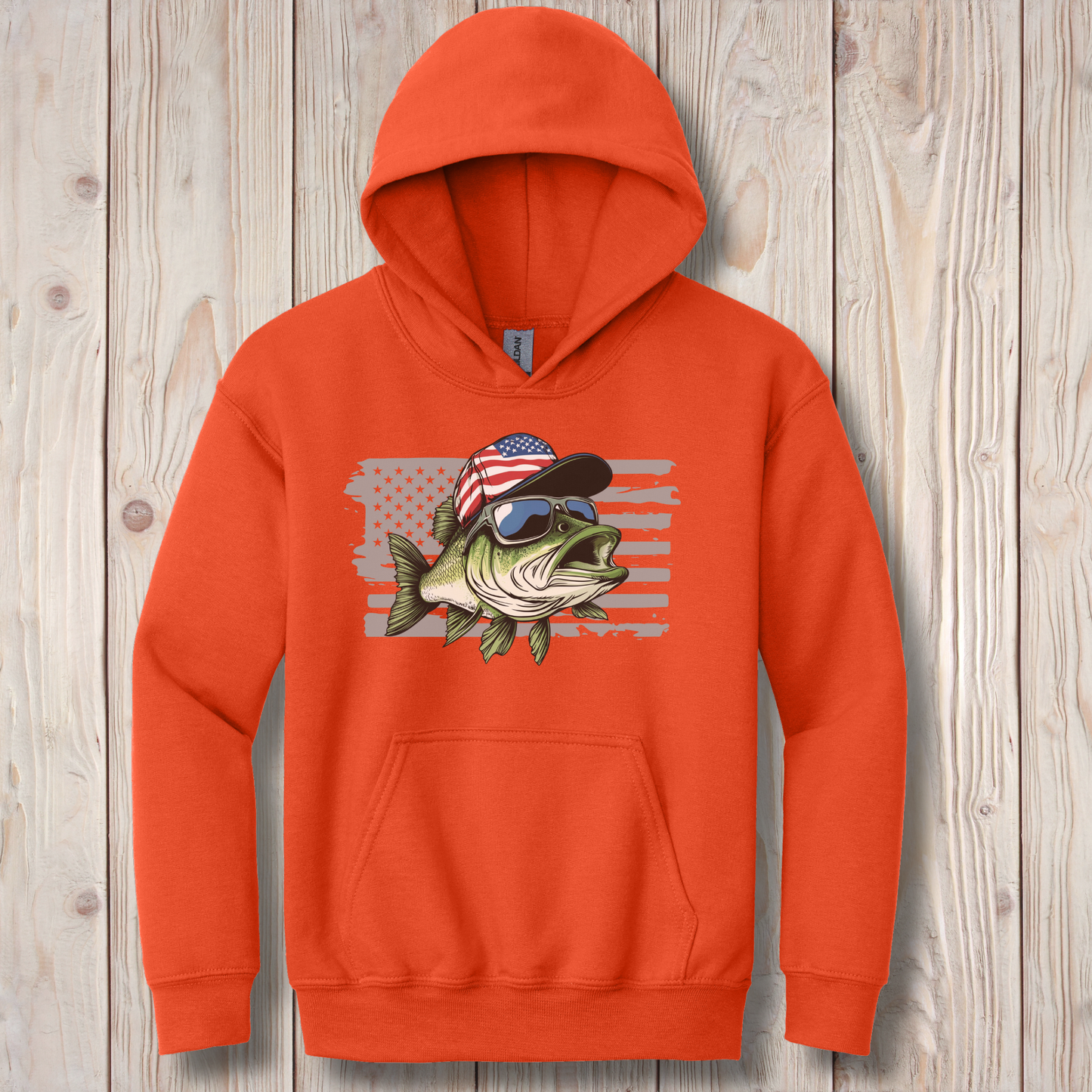 Patriotic Bass Youth Hoodie | Funny Fishing Shirts