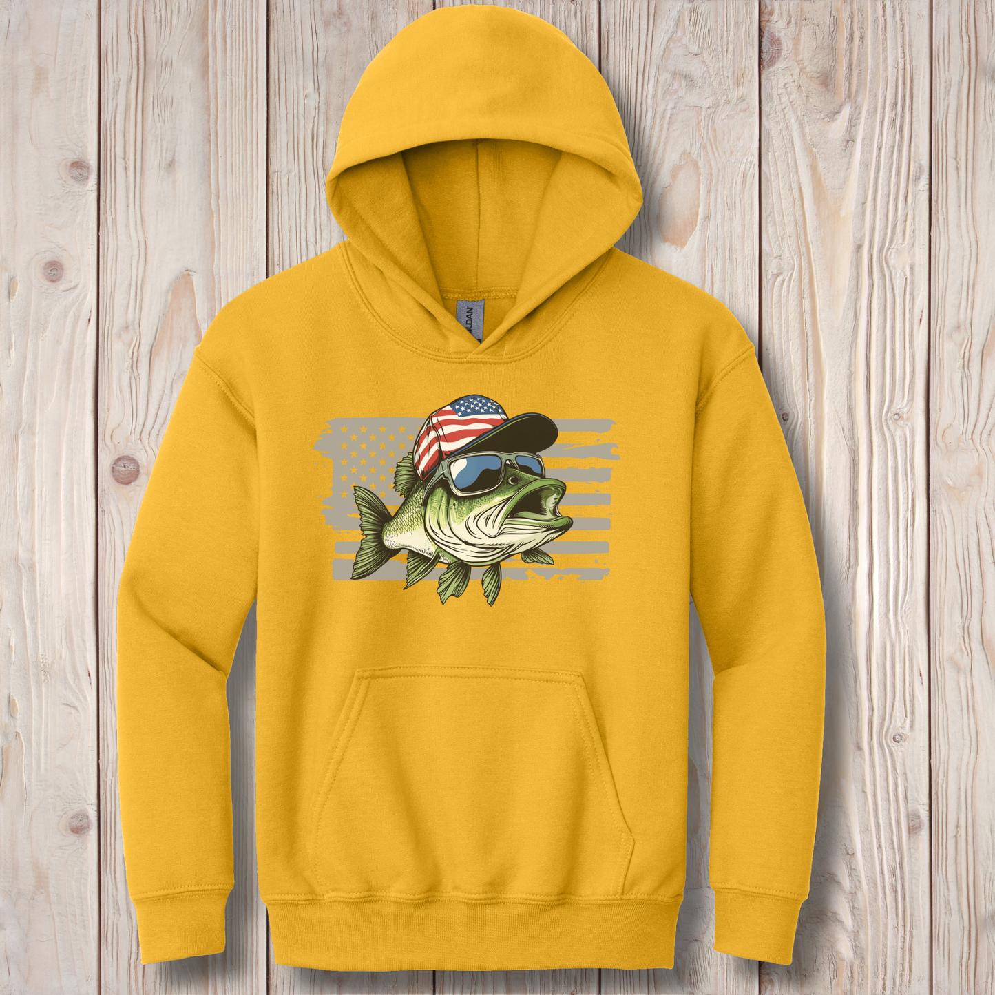 Patriotic Bass Youth Hoodie | Funny Fishing Shirts