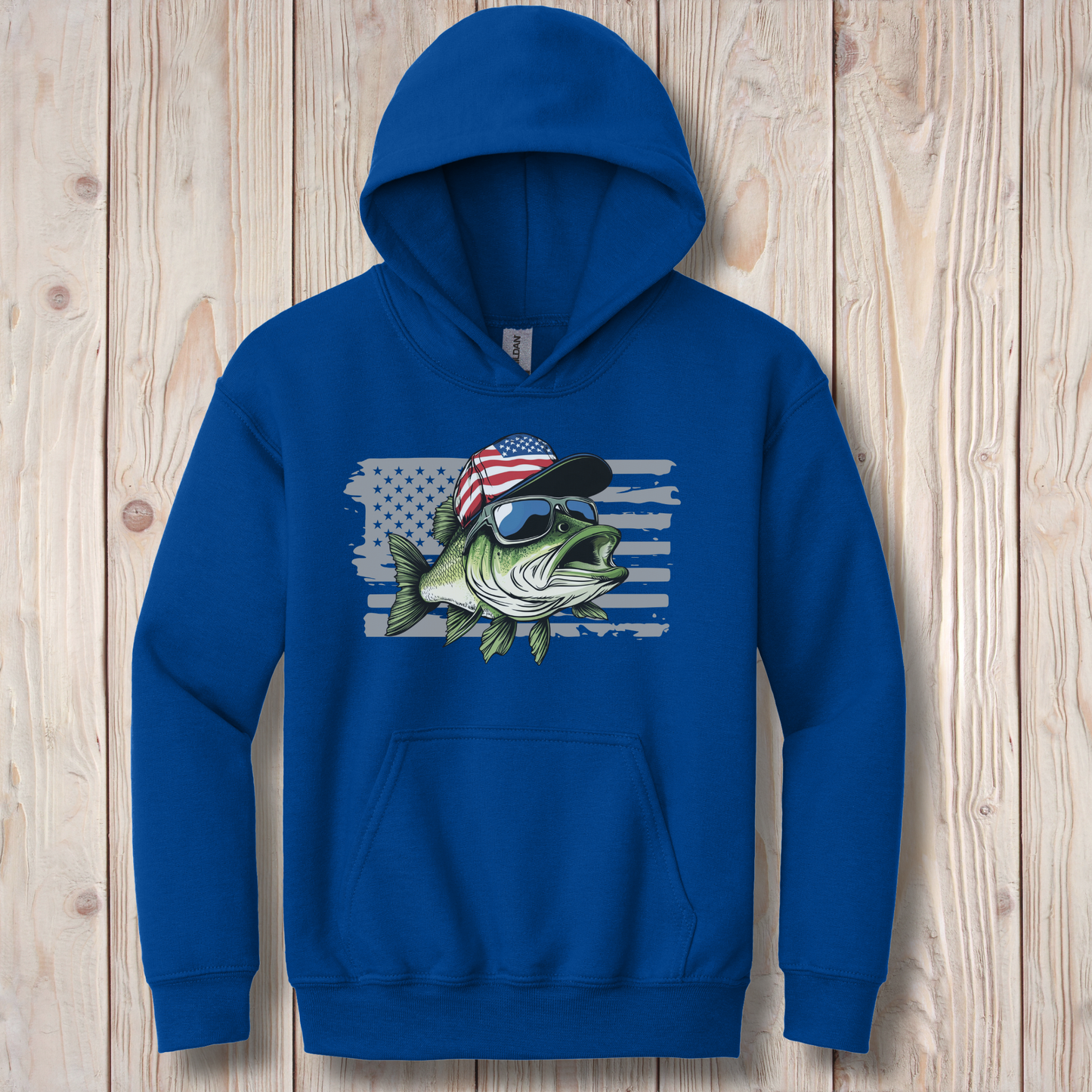 Patriotic Bass Youth Hoodie | Funny Fishing Shirts