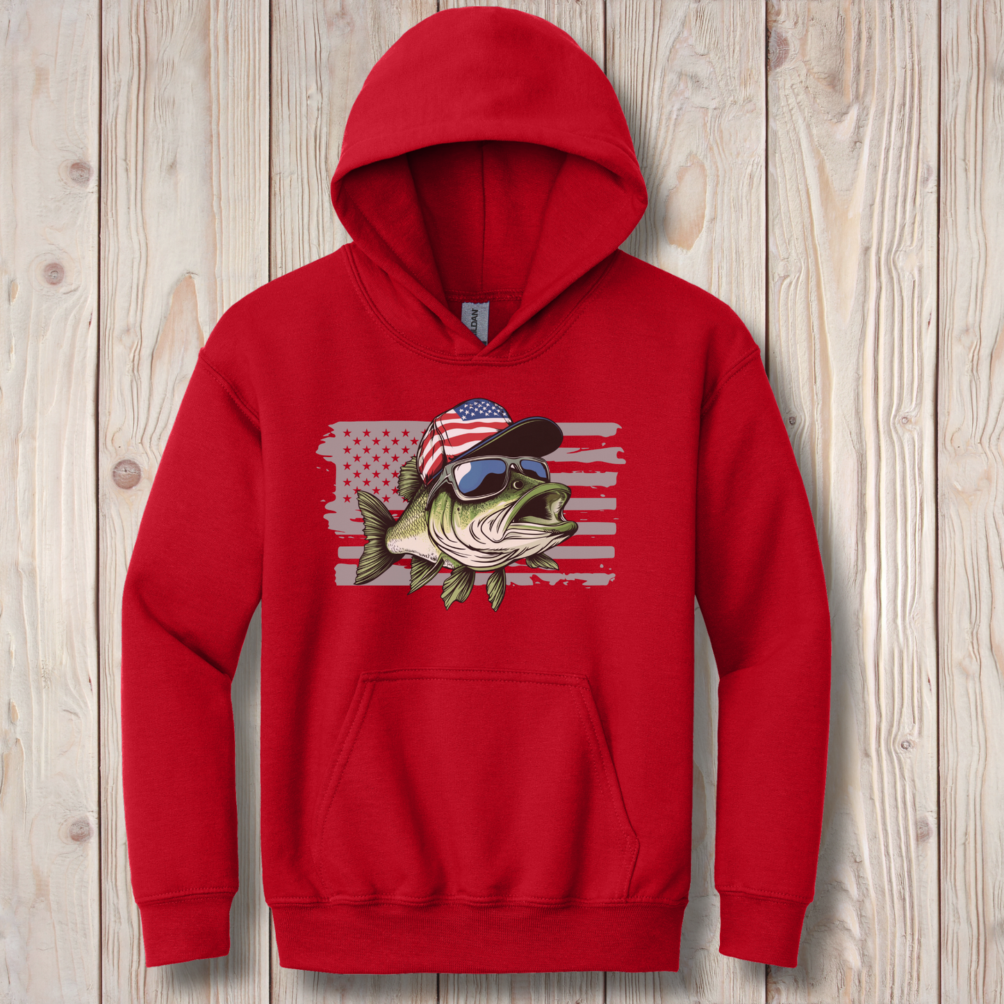 Patriotic Bass Youth Hoodie | Funny Fishing Shirts