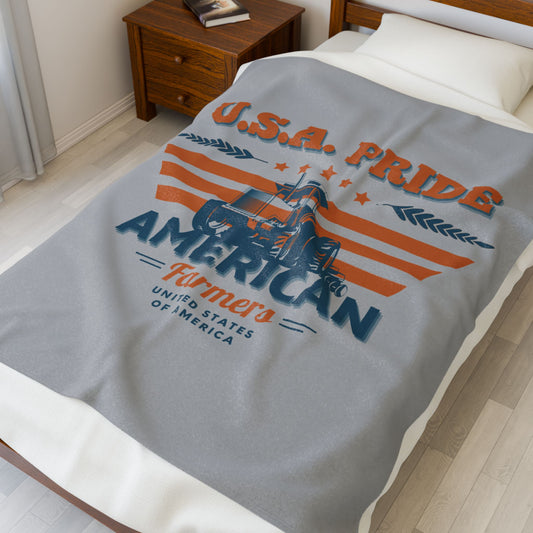 Velveteen Plush Blanket - USA Pride American Farmers
