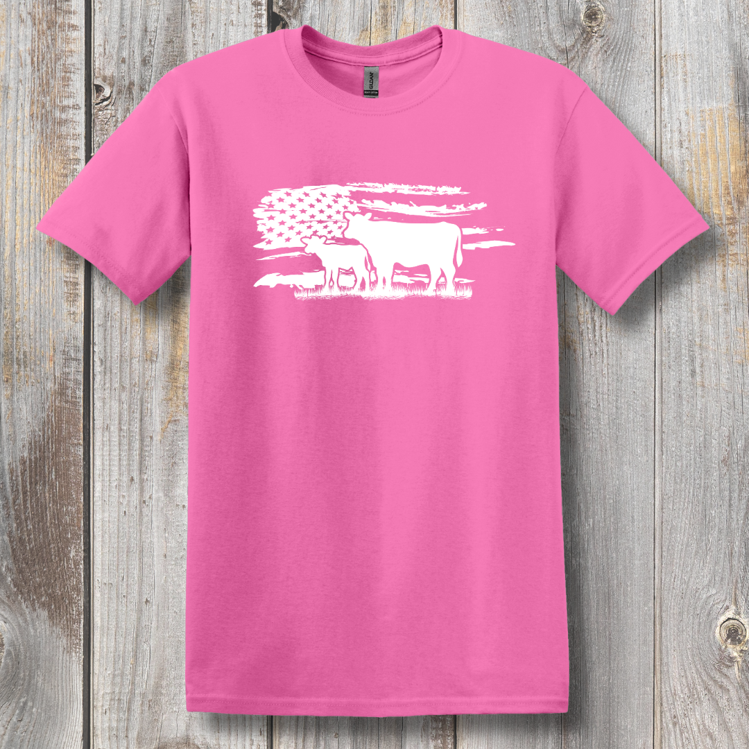 USA Cow Distressed Flag T-Shirt | Farmer Gift
