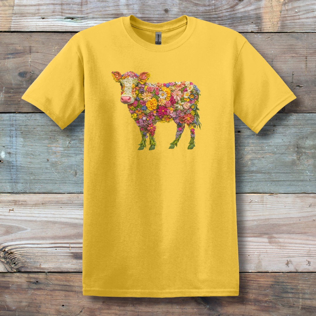 This is image of  Floral Cow T-Shirt version 2