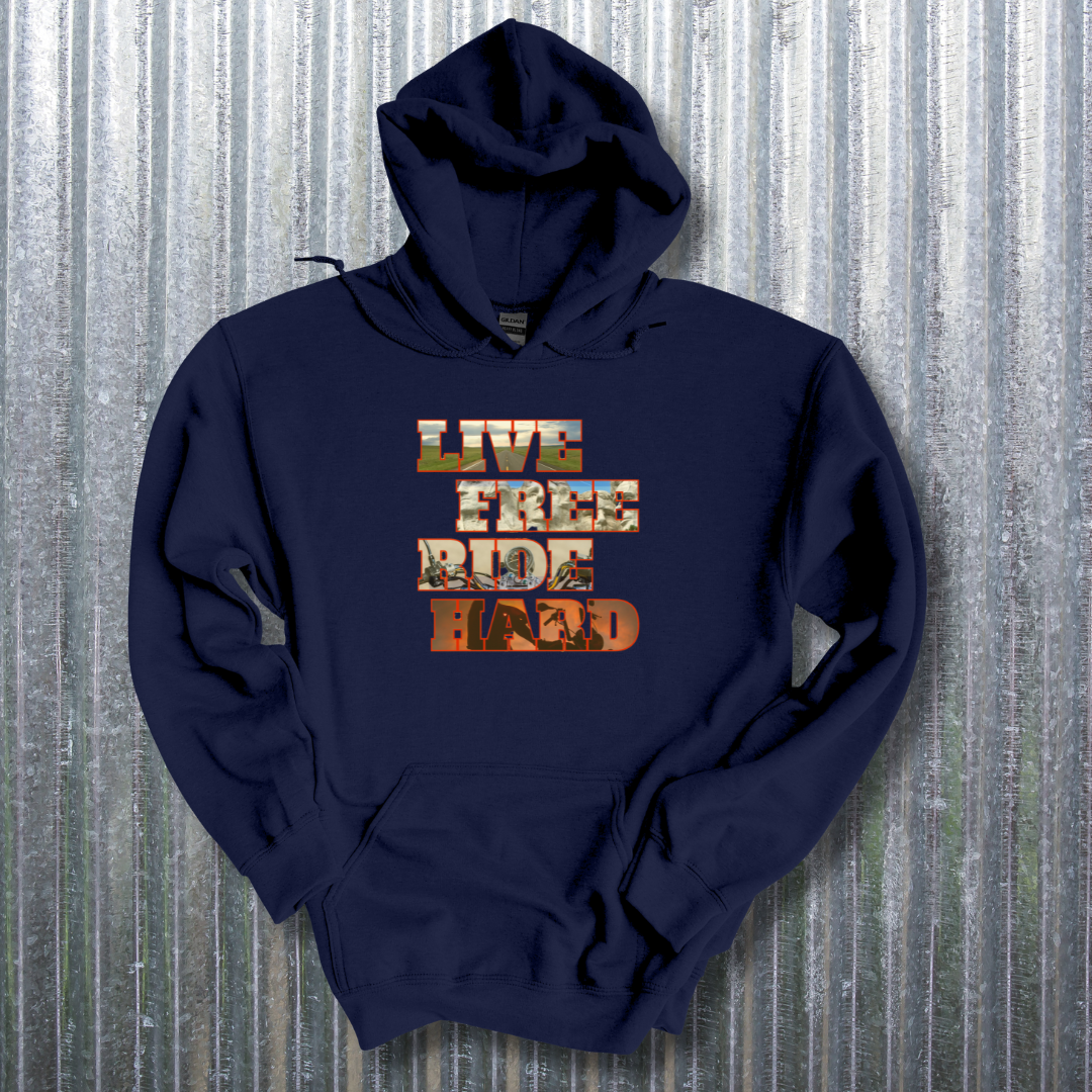 This is image of  Live Free Ride Hard Long-Sleeve Hoodie version 1
