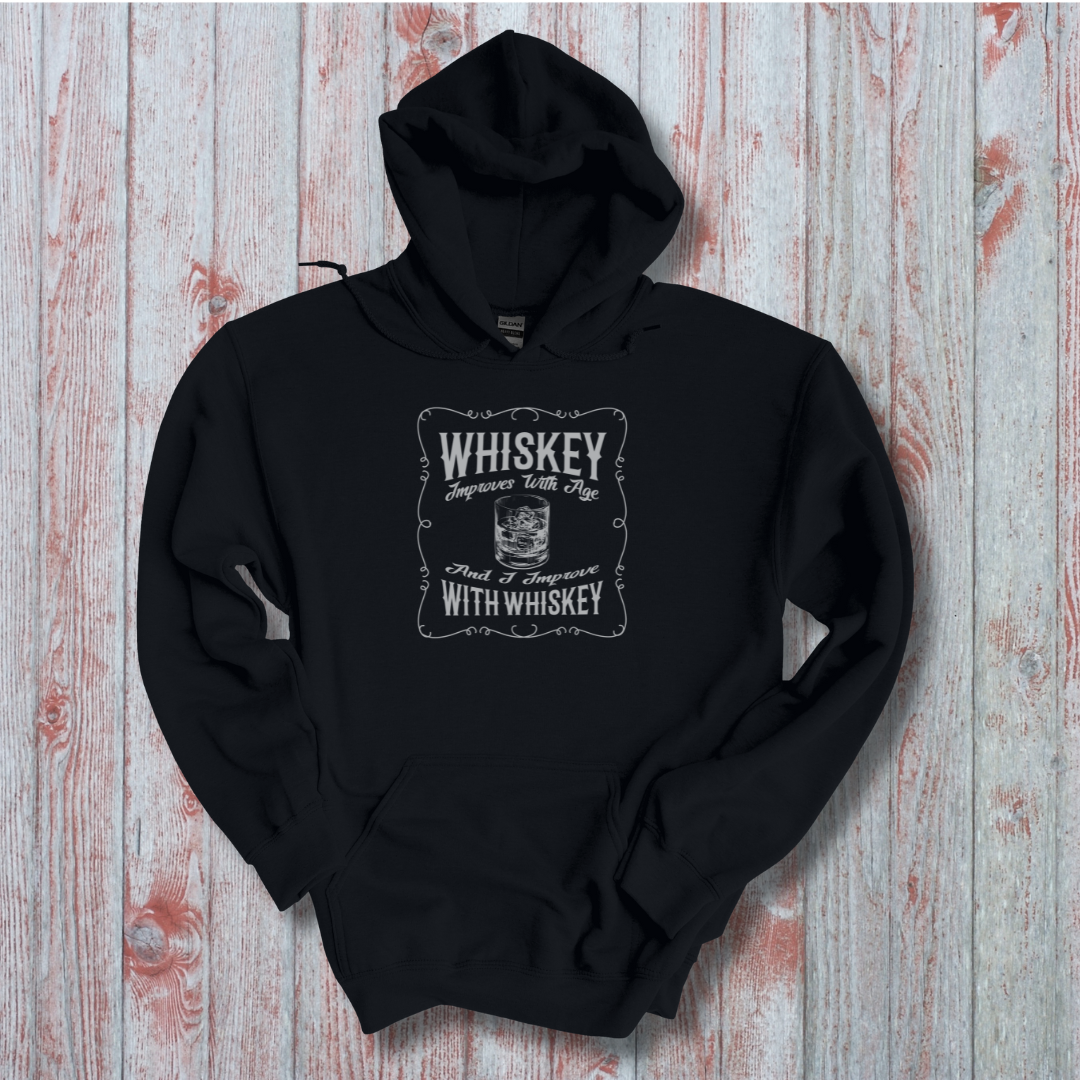 This is image of  Whiskey Improves with Age Long-Sleeve Hoodie version 1