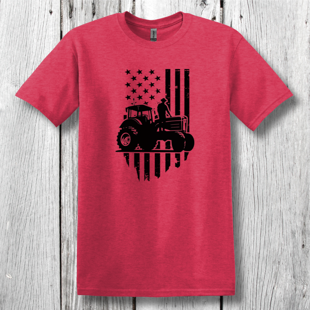 USA Tractor, Distressed Flag T-Shirt | Farmer Gift
