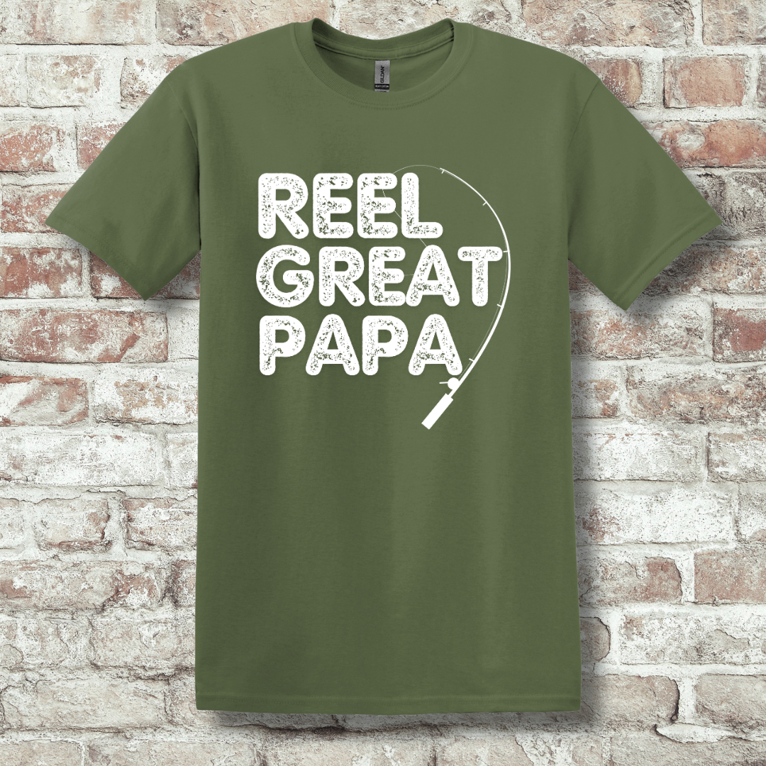 This is image of  Reel Great Papa T-Shirt version 2