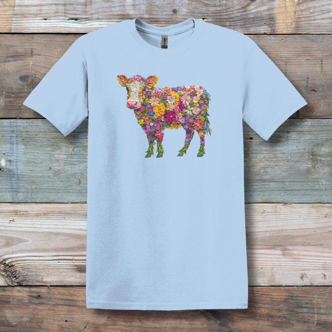 This is image of  Floral Cow T-Shirt version 3
