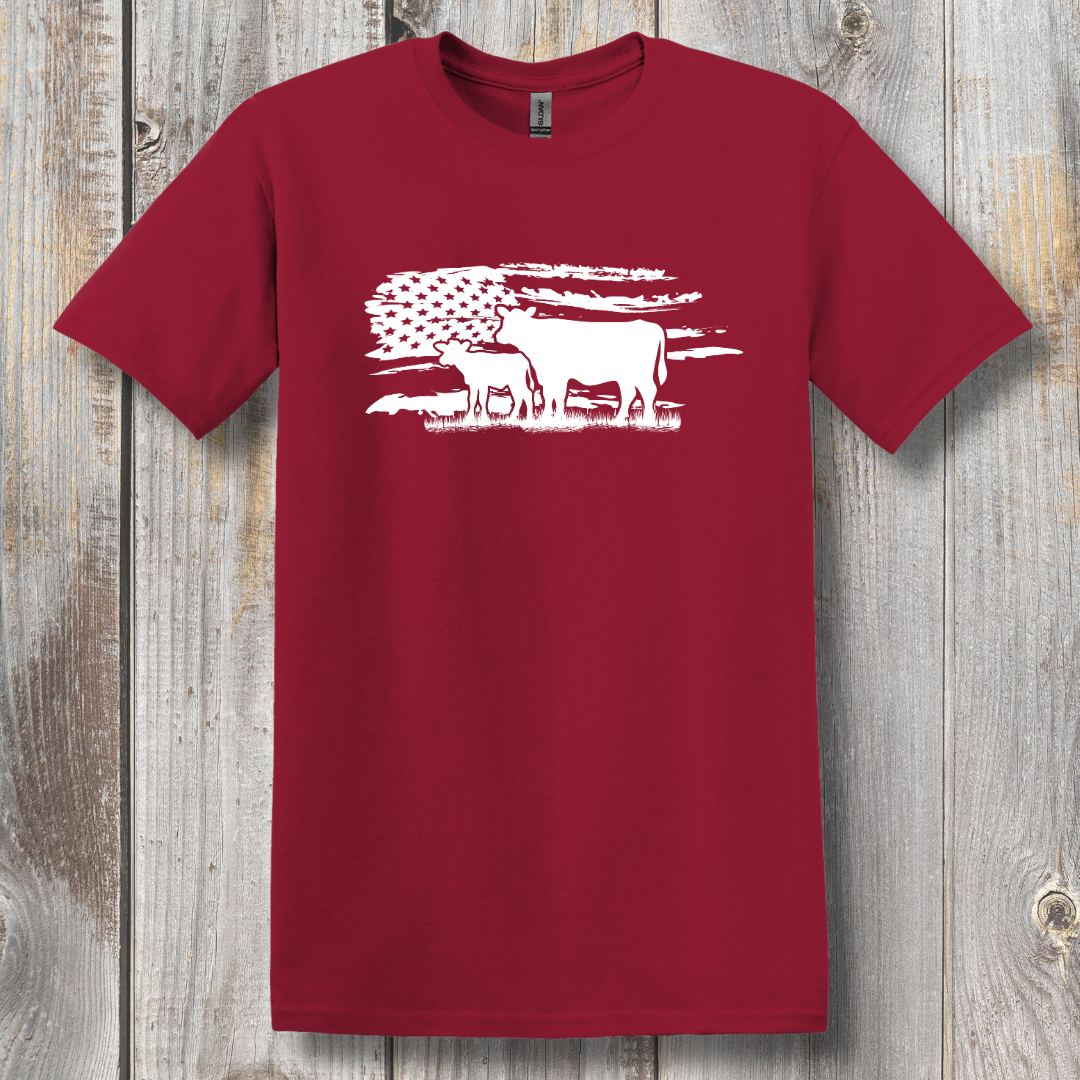 USA Cow Distressed Flag T-Shirt | Farmer Gift