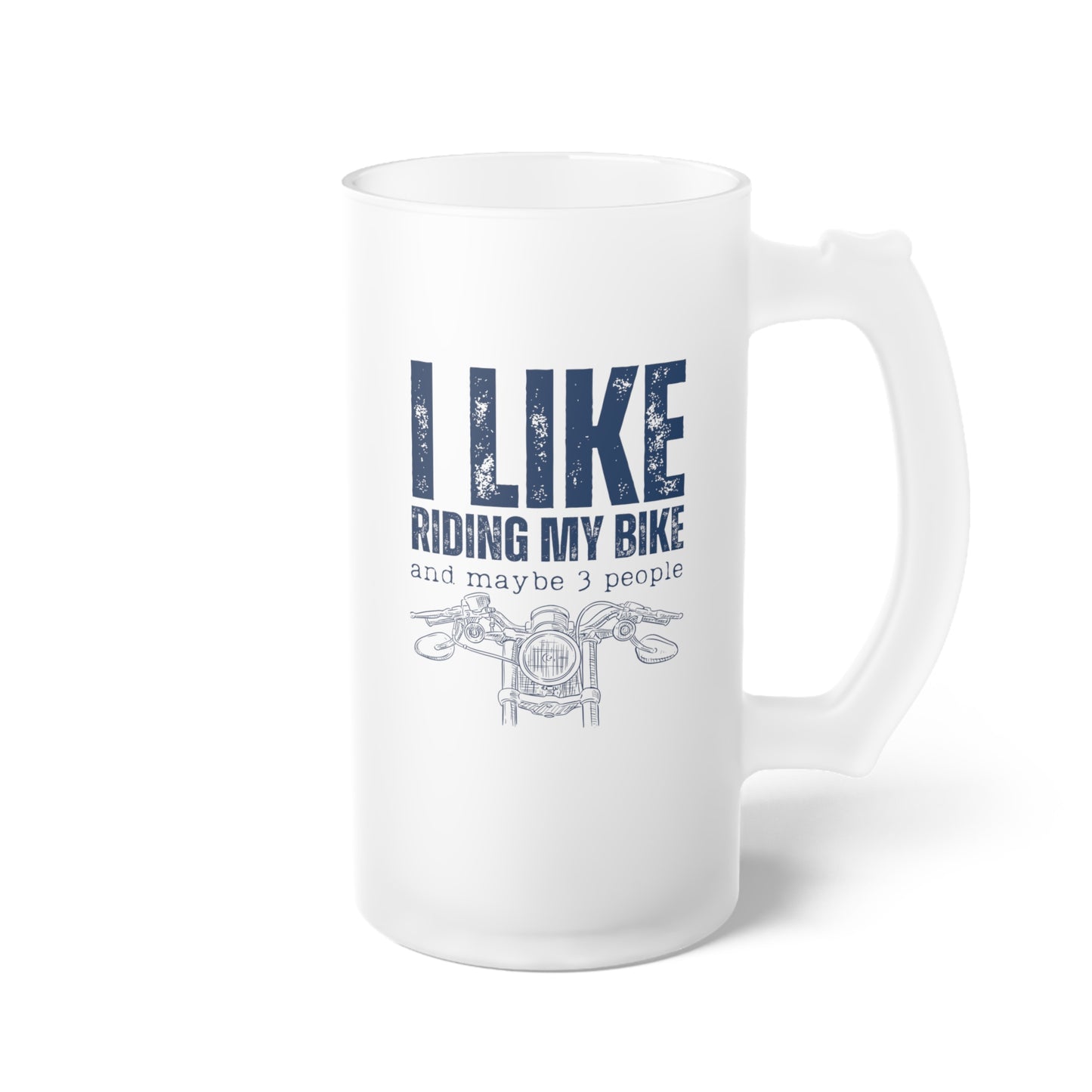 Frosted Glass Beer Mug - I Like Riding My Bike